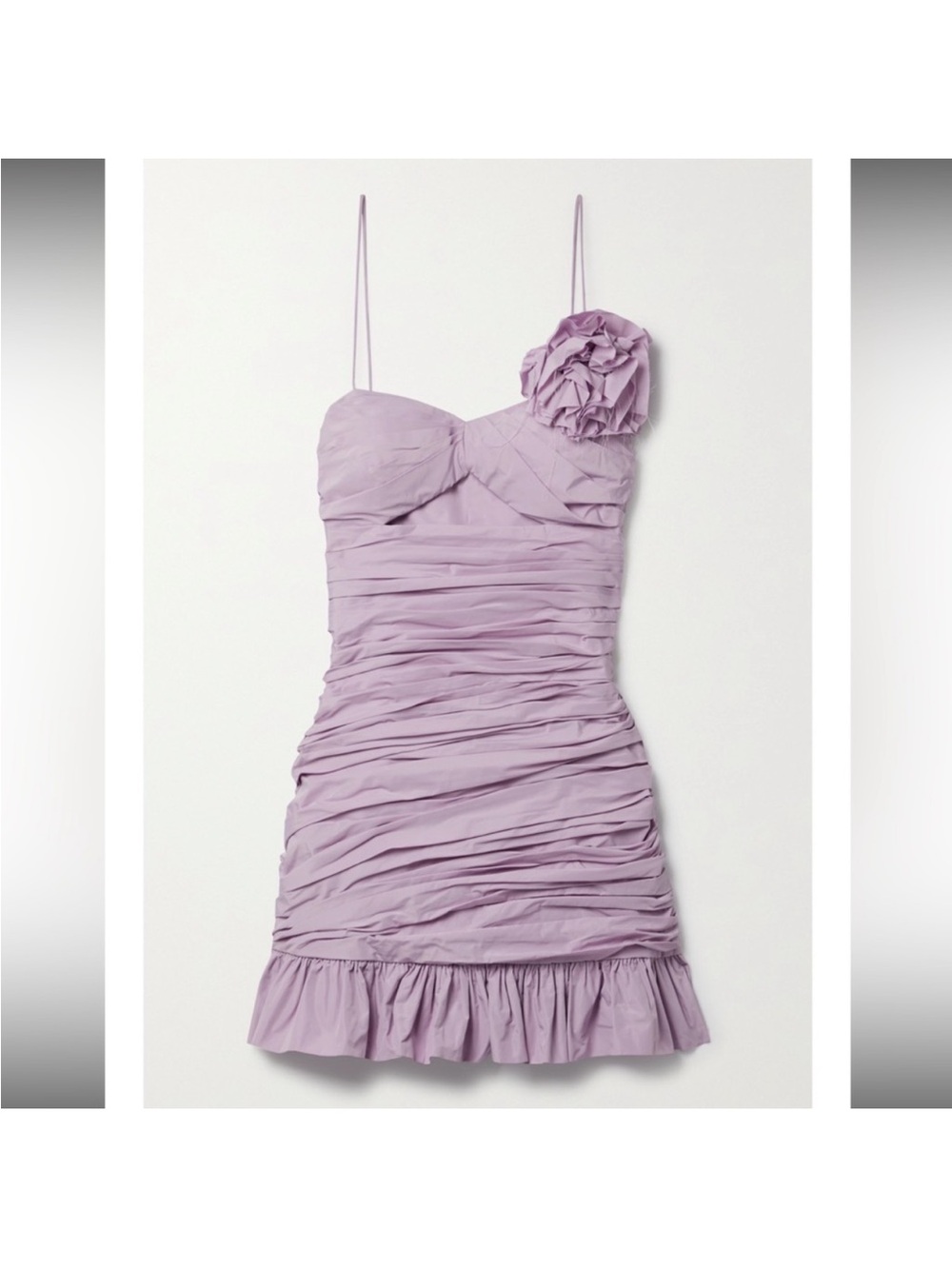 LoveShackFancy Lilac Strapless Ruched Bandeau Dress - missing flower detail